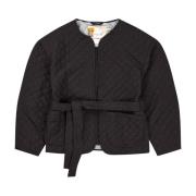 Munthe Elegant Quiltad Jacka med Bälte Black, Dam