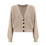 Brunello Cucinelli Förtrollande Nät Cardigan Beige, Dam