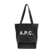 A.p.c. Svart denim panelerad väska med logotryck Black, Dam