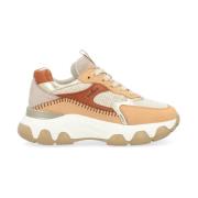 Hogan Beige och Brun Läder Mid Cut Sneaker Multicolor, Dam