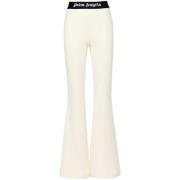 Palm Angels Flare Sweatpants med Logo Tape Beige, Dam