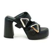 Elena Iachi Svarta lädersandaler Ss24 Black, Dam