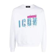 Dsquared2 Vit Icon Print Bomullssweatshirt White, Herr