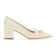 Salvatore Ferragamo Gancini Spänne Lackläder Pumps White, Dam