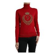 Dolce & Gabbana Röd ull turtleneck intarsia tröja Red, Dam