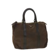 Prada Vintage Pre-owned Nylon handvskor Brown, Dam