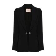 Twinset Svart Crepe Cady Blazer med Juvel Black, Dam