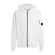 C.p. Company Lätt Fleece Zip Hoodie Vit White, Herr