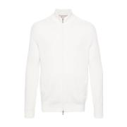 Brunello Cucinelli Vit Ribbad Bomull Zip Cardigan White, Herr