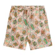 Drole de Monsieur Kortspel Tryck Linne Bomull Shorts Beige, Herr