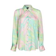 Pinko Multifärgad Satin Skjorta med Klassisk Krage Multicolor, Dam