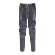 Balmain Cotton slim-fit jeans with straps Black, Herr