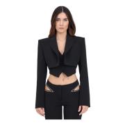 Patrizia Pepe Svart Crop Jacka med Guld Detaljer Black, Dam