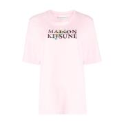 Maison Kitsuné Ljusrosa Blommönster Logot-shirt Pink, Dam