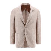 Lardini Klassisk Ull Linne Blazer Brun Beige, Herr