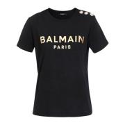 Balmain Bomull T-shirt med logotryck Black, Dam