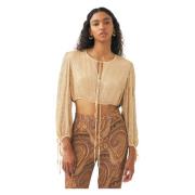 Antik Batik Crop top handbroderad med pärlor Dune Beige, Dam