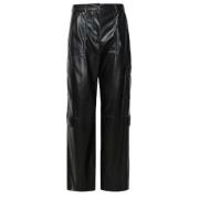 Msgm Leather Trousers Black, Dam