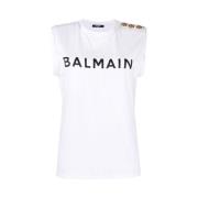 Balmain Logo Print Ärmlös Topp White, Dam