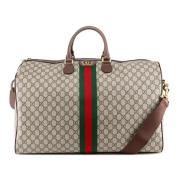 Gucci GG Supreme Tyg Duffle Väska med Web Band Beige, Herr