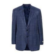 Canali Blå Rutig Ull och Sidens Blazer Blue, Herr