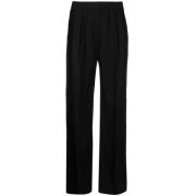 Loulou Studio Straight Trousers Black, Dam