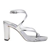 Jimmy Choo Silver Spegel Effekt Lädersandaler Gray, Dam