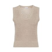 Brunello Cucinelli Beige Stickad Top med Paljetter Beige, Dam