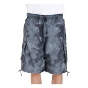 Disclaimer Svart Tryckt Elastisk Midja Shorts Gray, Herr