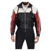 Dolce & Gabbana Svart läder huva blouson jacka Multicolor, Herr