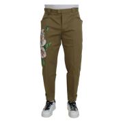 Dolce & Gabbana Beige Blommig Stretch Chinos Byxor Green, Herr