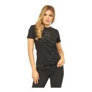 Patrizia Pepe Svart Bomull Rund Hals Logo T-shirt Black, Dam