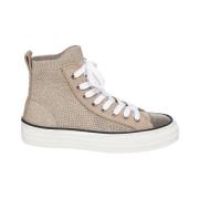 Brunello Cucinelli Stickad Sneaker med Juvel Detalj Beige, Dam