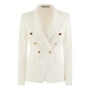 Tagliatore Dubbelknäppt Jersey Blazer White, Dam