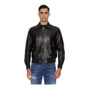 John Richmond Leather Jackets Black, Herr