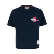 Thom Browne Kortärmad T-shirt med Hector Broderi Blue, Dam