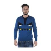 Fendi Mysig Stickad Tröja Pullover Blue, Herr