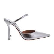 Off White Metallisk Silver Lollipop Mule Klackar Gray, Dam