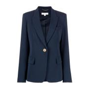 Michael Kors Blå Crepe Blazer med Enkelknappsfästning Blue, Dam