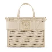 Armani Exchange Beige Straw Toteväska med Logo Beige, Dam