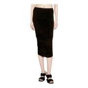 Rick Owens Shrimp Ruched Midi Skirt Black, Dam