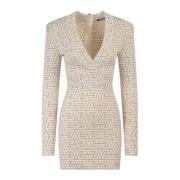 Balmain Stickad Monogramklänning Beige, Dam