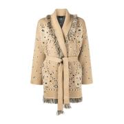 Alanui Lyxig Beige Cashmere Fringe Cardigan Beige, Dam