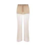 Prada Öken Beige Wide Leg Organza Byxor Beige, Dam