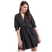 Twinset Kort Ajouré Poplin Klänning Black, Dam