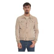 Peuterey Läder Harrington Jacka med Stickade Detaljer Beige, Herr