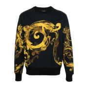 Versace Jeans Couture Svart Fleece Panel Barock Tröja Black, Herr