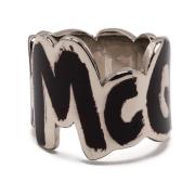 Alexander McQueen Silver/Svart Graffiti Logo Ring Gray, Herr