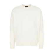 Emporio Armani Jacquard O-Neck Jumper White, Herr