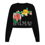 Balmain Tryckt Sweatshirt Black, Dam